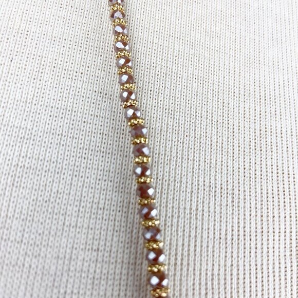 Rose Pink & Gold Beaded Long Necklace 18" - Picture 3 of 8